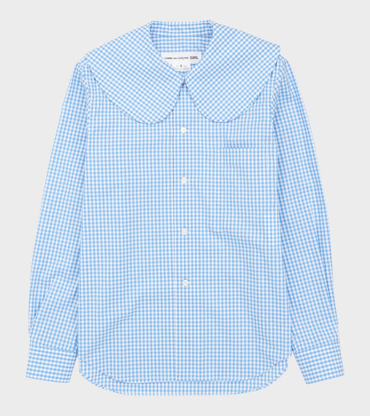 Big Round Collar Check Shirt Light Blue/White
