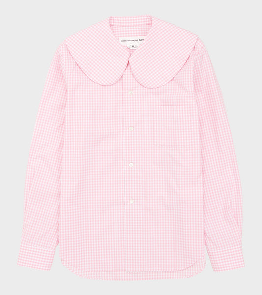 Big Round Collar Check Shirt Light Pink/White