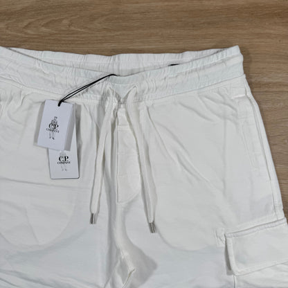 C.P. Company Light Fleece Cargo Lens Shorts in Gauze White