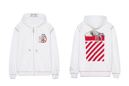 OFF WHITE X UNDERCOVER SKELETON ZIP UP HOODIE REVERSIBLE WHITE
