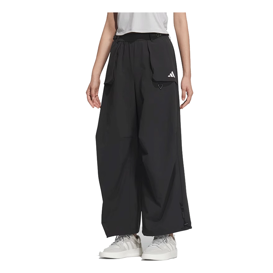 (WMNS) adidas Wide Pants Asia Sizing 'Black White' JZ2171