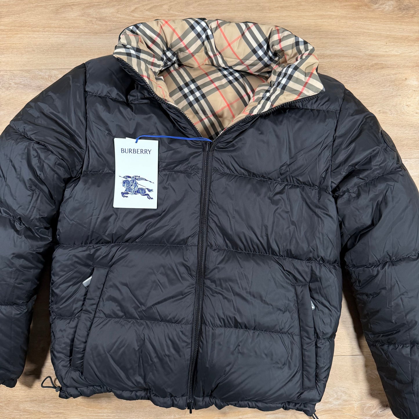Burberry Reversible Check Snowdon Puffer Jacket in Sand Beige