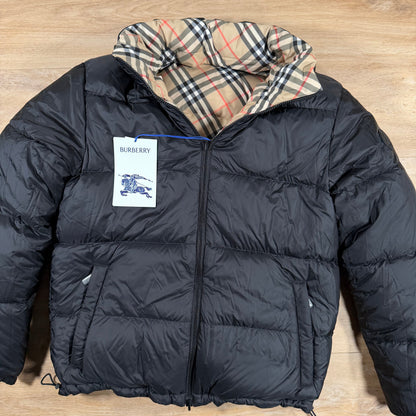 Burberry Reversible Check Snowdon Puffer Jacket in Sand Beige