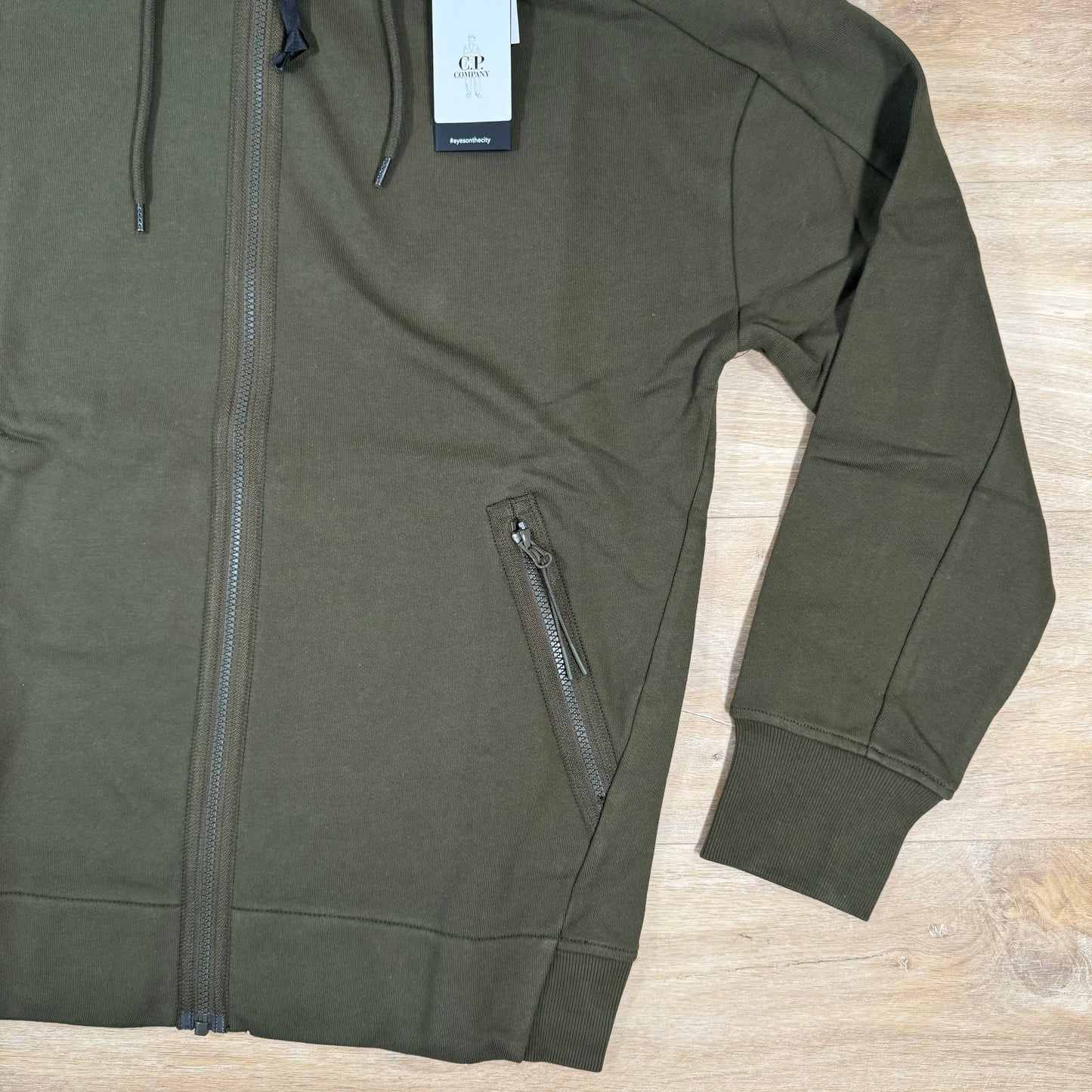 C.P. Company Diagonal Raised Fleece Goggle Hoodie in Ivy Green