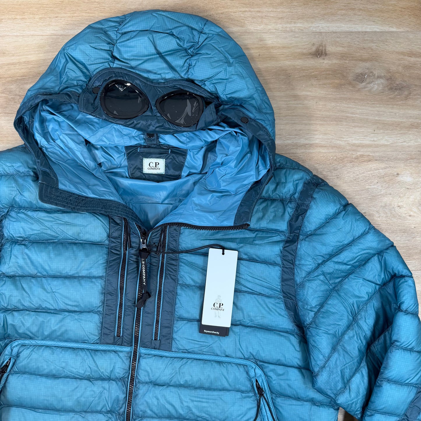 C.P. Company D.D. Shell Goggle Down Jacket in Aegean Blue