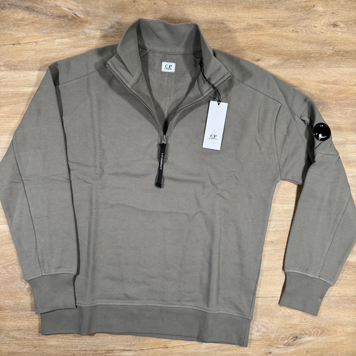 C.P. Company Diagonal Raised Half-Zip Lens Sweatshirt in Fungi Grey