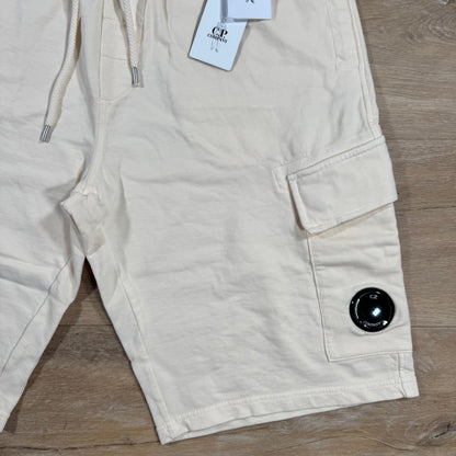 C.P. Company Light Fleece Cargo Lens Shorts in Pistachio Shell
