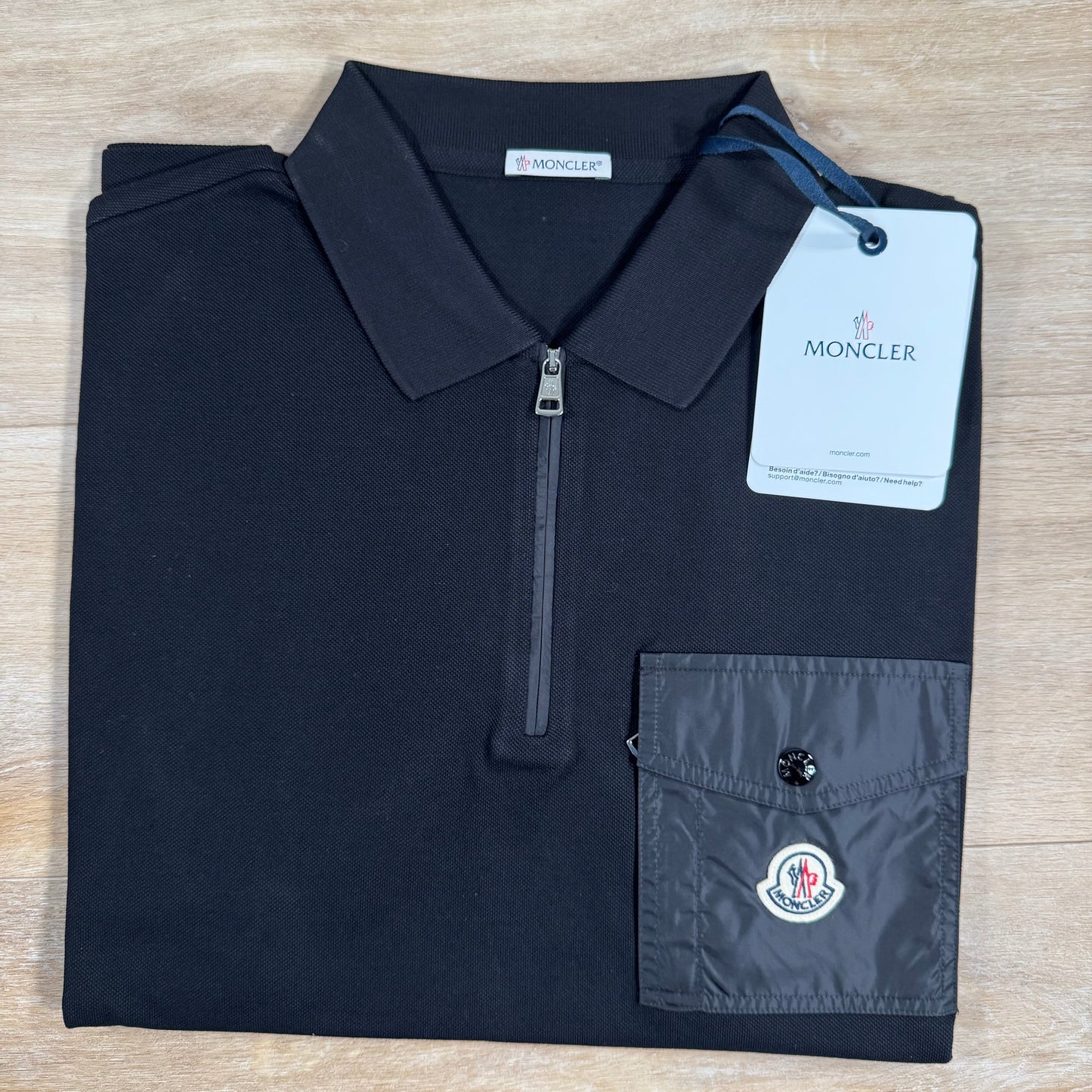 Moncler Nylon Pocket Polo Shirt in Black
