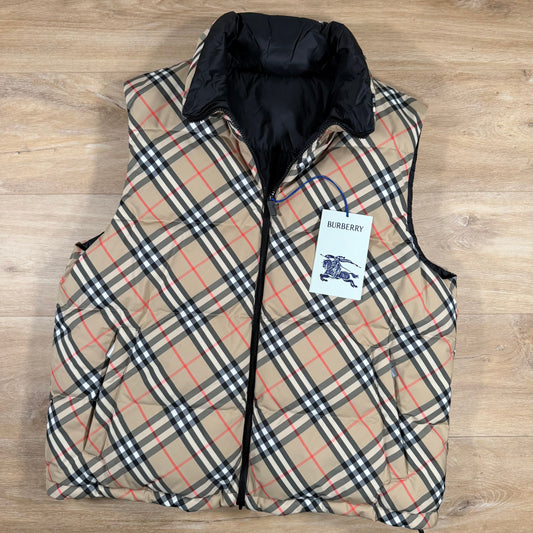 Burberry Reversible Check Puffer Gilet in Sand Beige