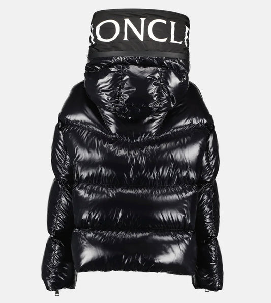 GUBBINO MONCLER DONNA NERO LUCIDO SCRITTA CAPPUCCIO