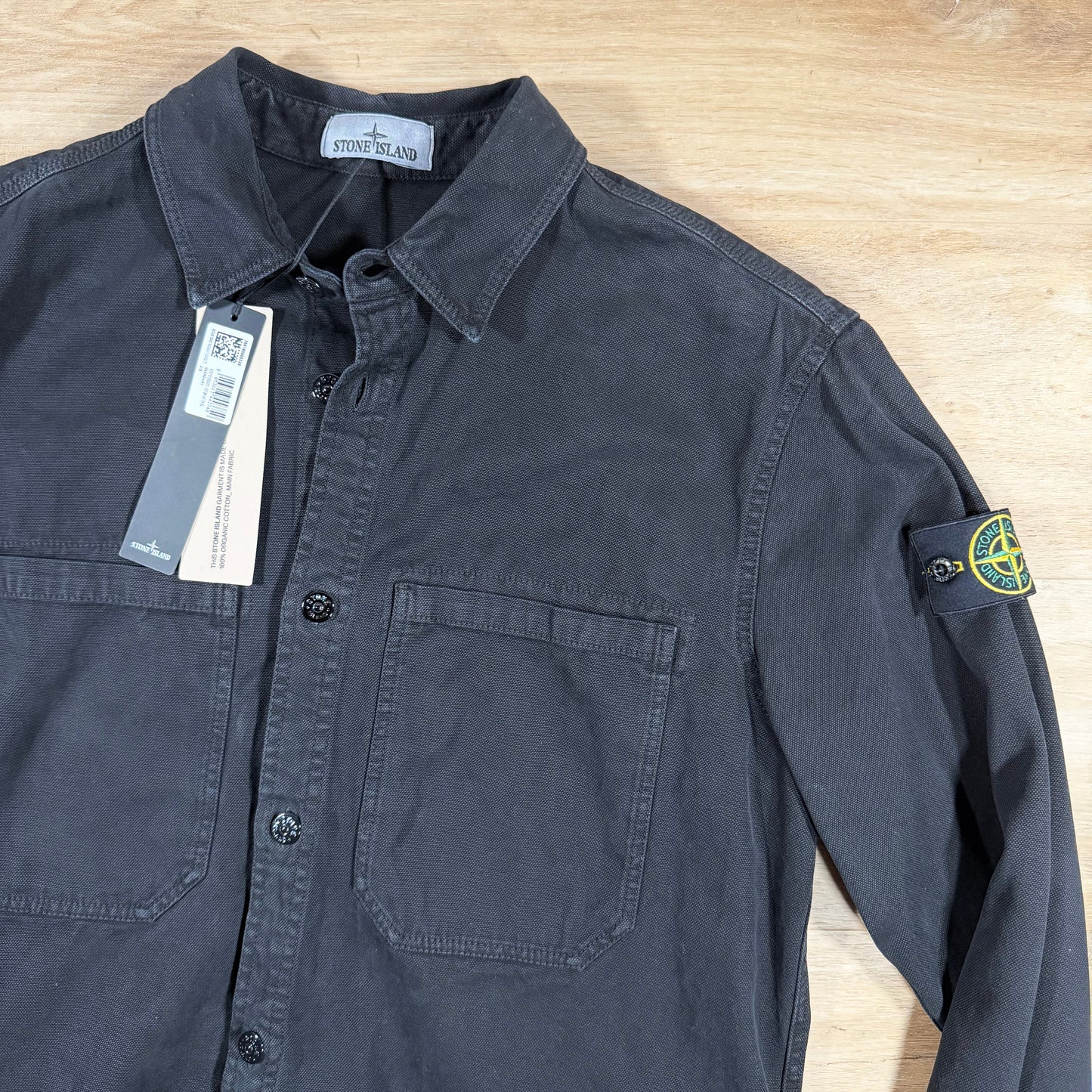 Stone Island Organic Panama Cotton Old Effect Overshirt in Black