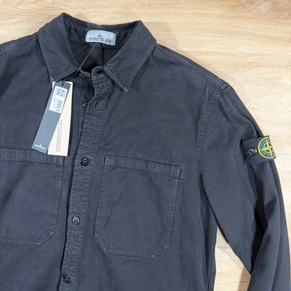 Stone Island Organic Panama Cotton Old Effect Overshirt in Black