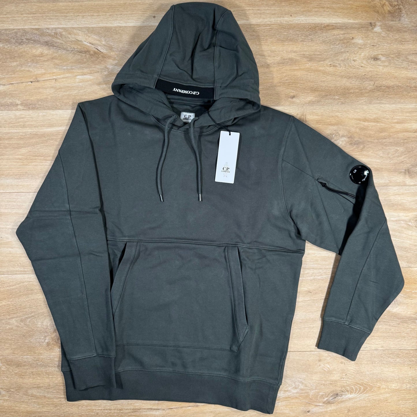 C.P. Company Diagonal Raised Fleece Lens Hoodie in Dark Shadow - Grey