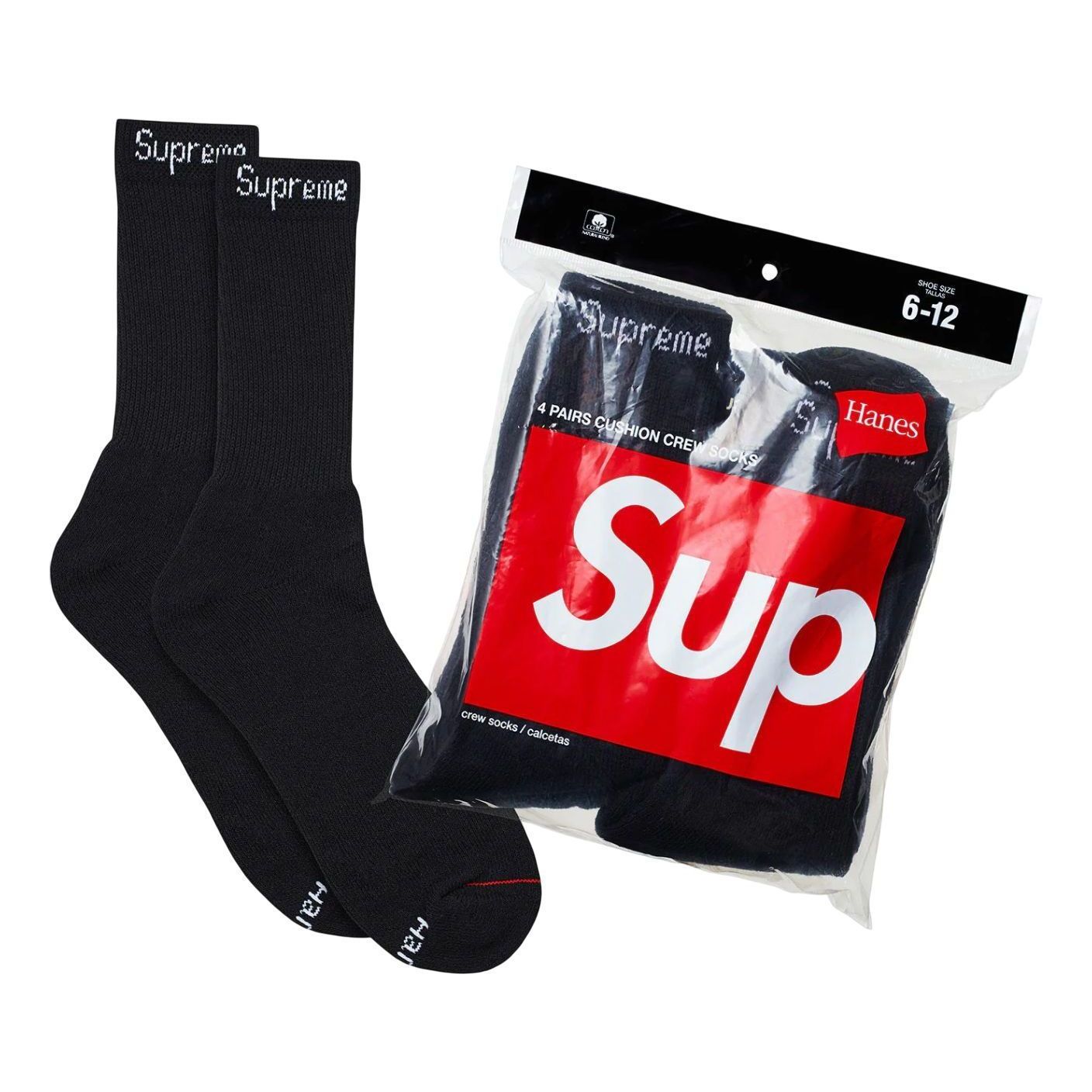 Supreme Hanes Crew Socks 4 Pack 'Black' SUP-FW24-026-B