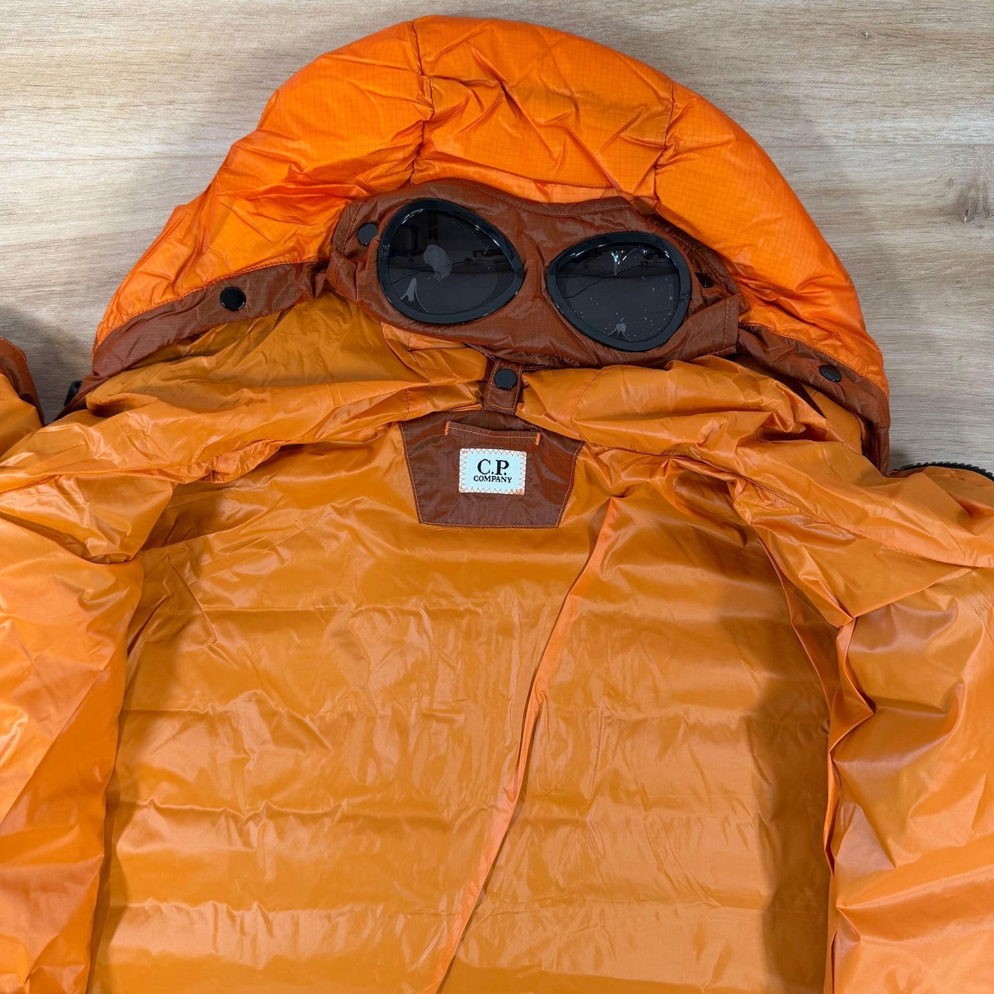 C.P. Company D.D. Shell Goggle Down Jacket in Russet Orange