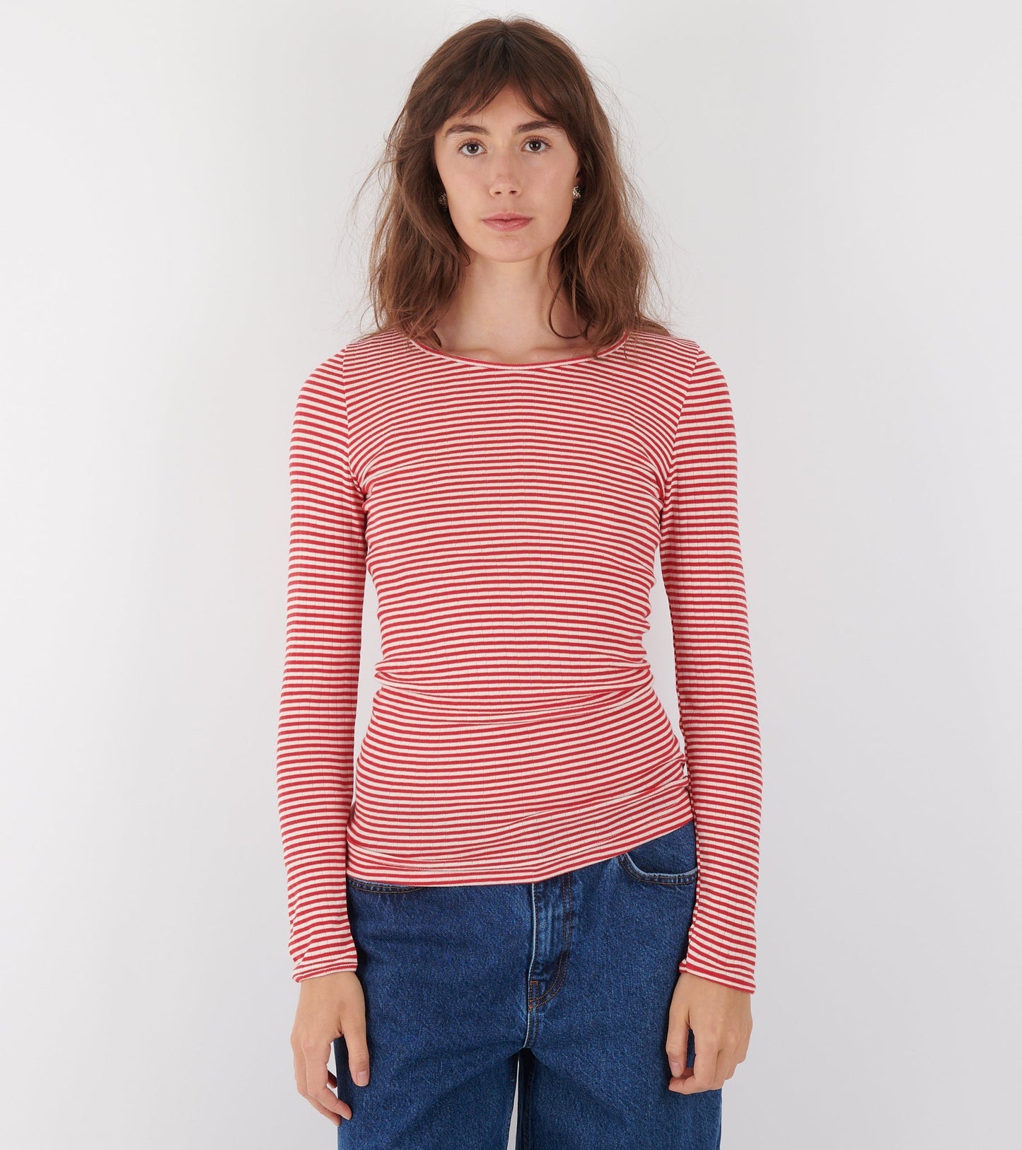 101 Rib Fine Stripe Ecru/Red
