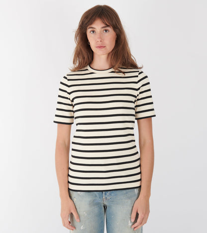 Ribbed Cotton Jersey Stripe T-shirt Open Grey