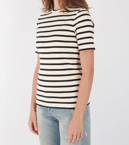 Ribbed Cotton Jersey Stripe T-shirt Open Grey