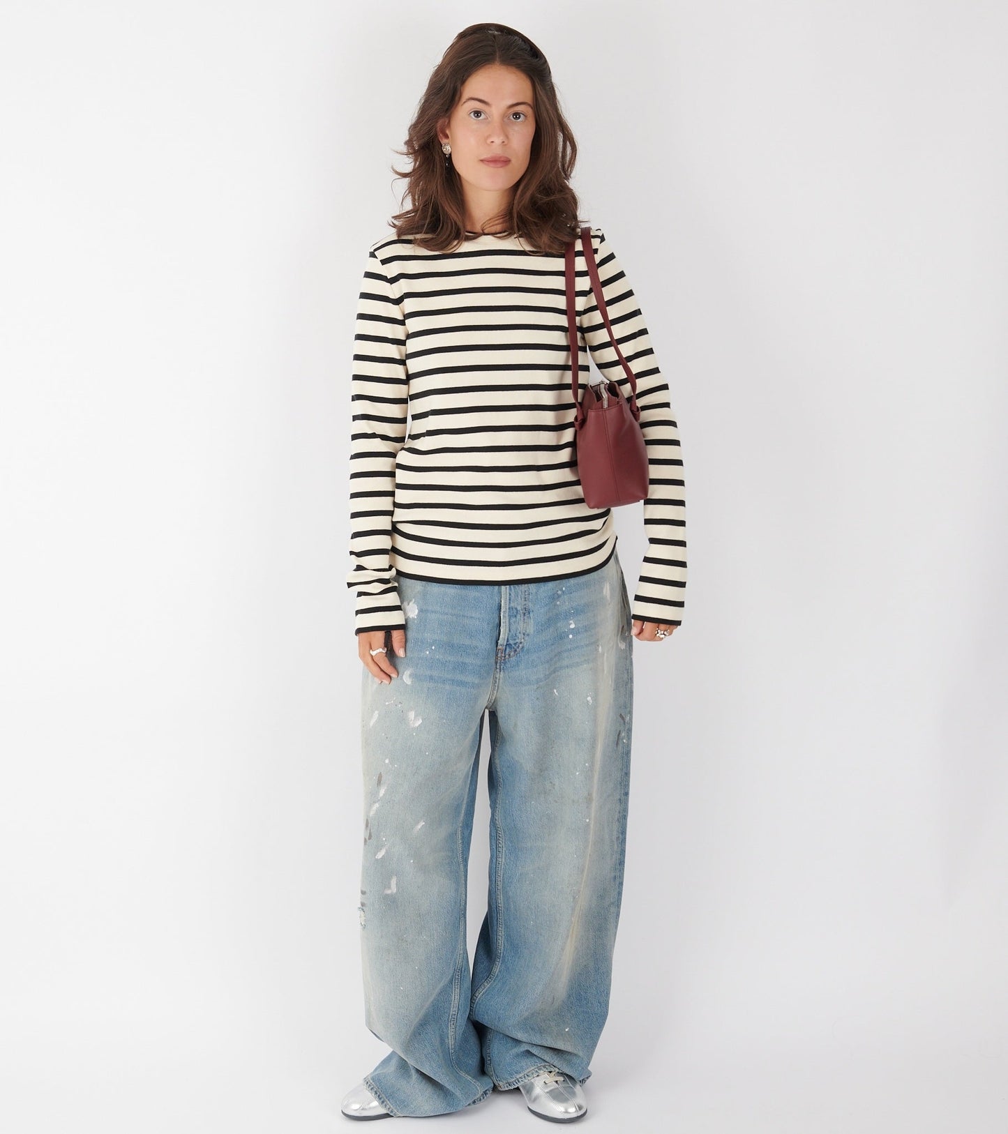 Ribbed Cotton Jersey Stripe L/S T-shirt Bluejay