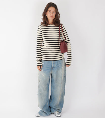 Ribbed Cotton Jersey Stripe L/S T-shirt Bluejay