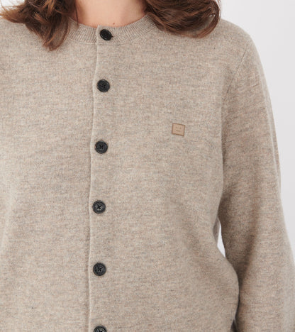 Face Logo Wool Cardigan Greige Melange