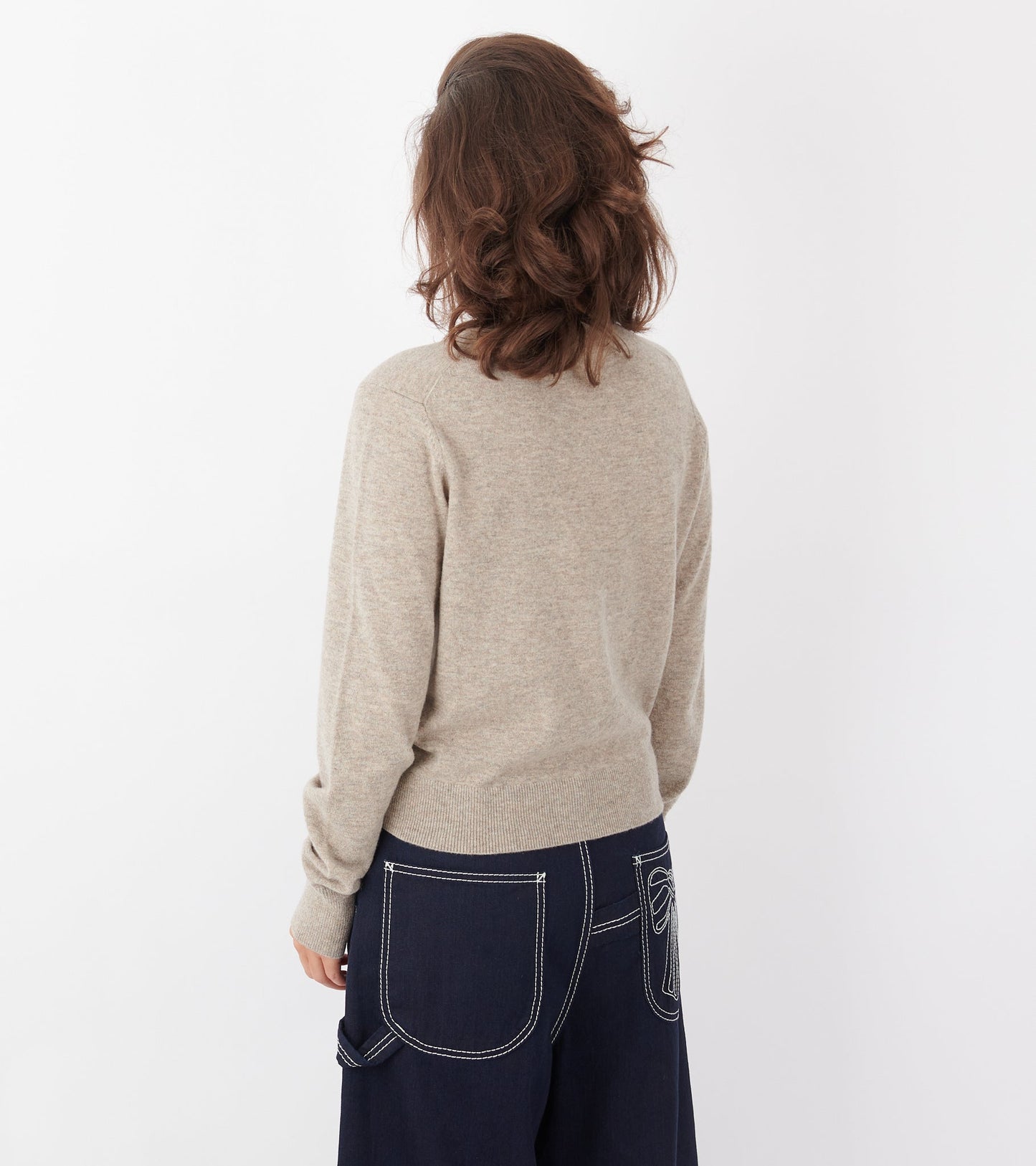 Face Logo Wool Cardigan Greige Melange