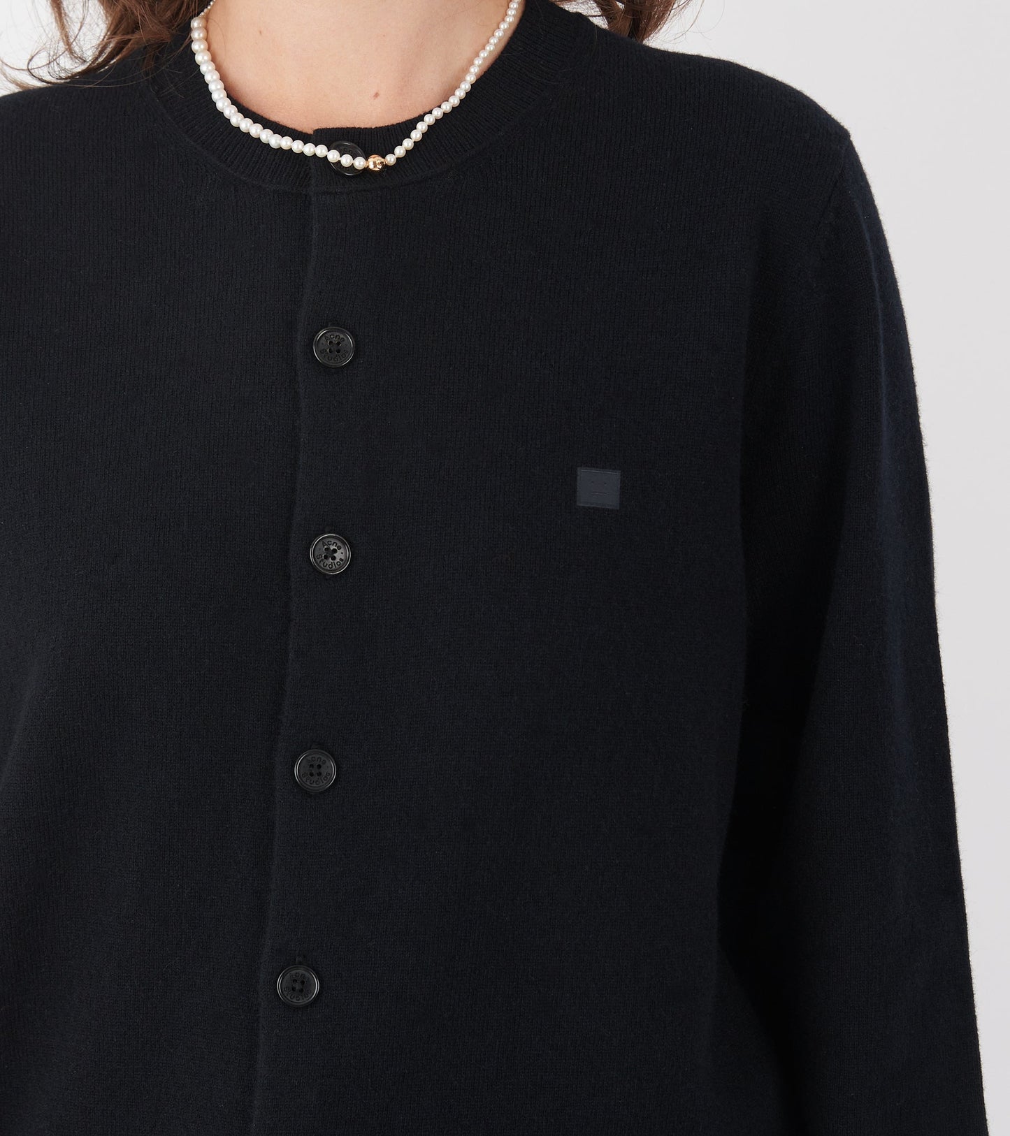Face Logo Wool Cardigan Black