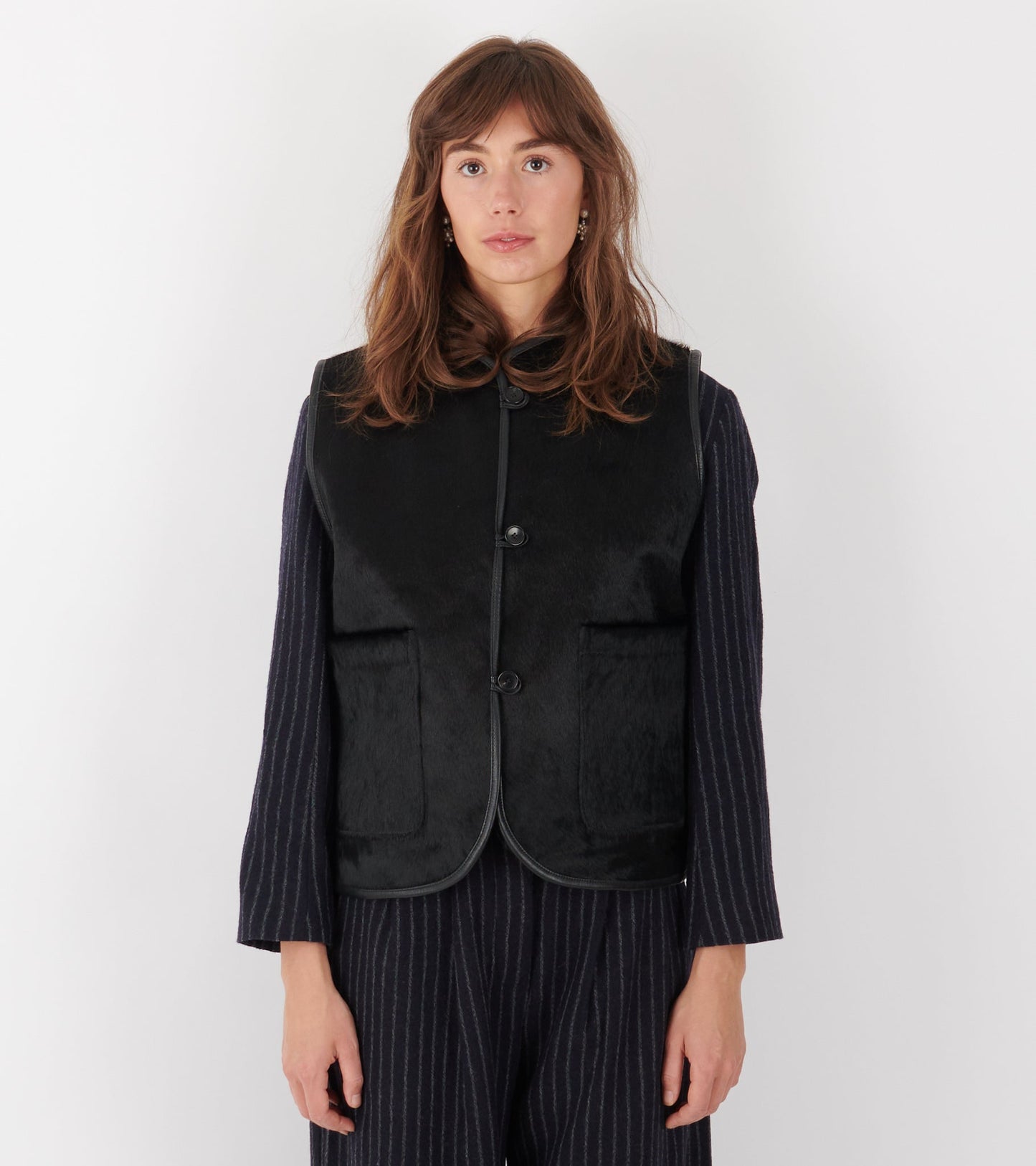 Hair On Leather Hide Ella Vest Black
