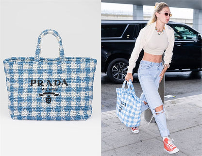 Prada Large Check Crochet Tote Bag
