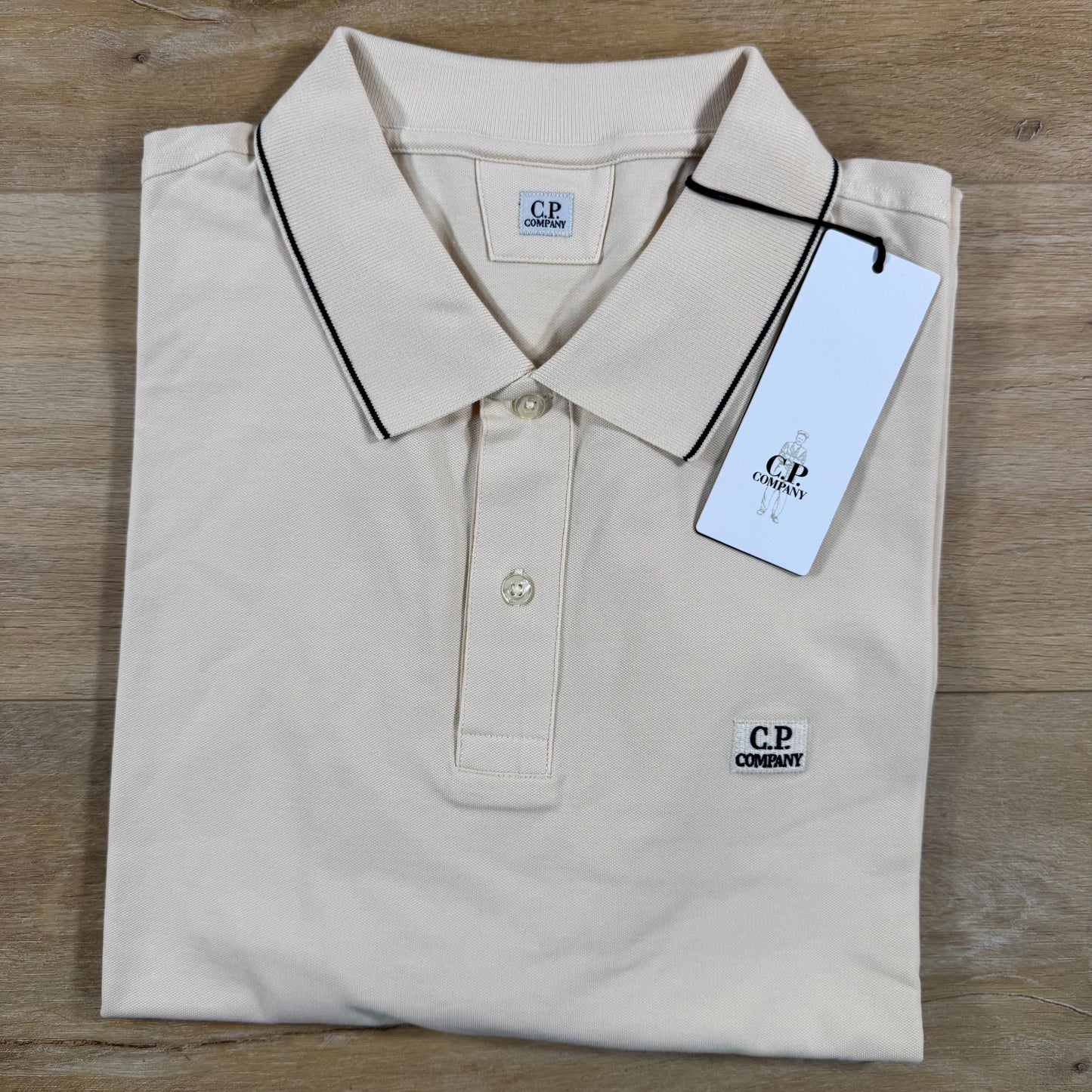 C.P. Company Stretch Piquet Striped Collar Polo Shirt in Pistachio Shell