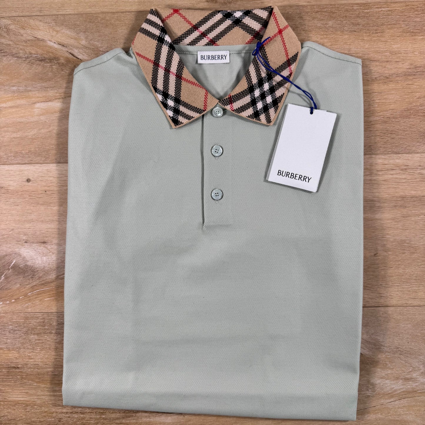 Burberry Cody Check Collar Polo Shirt in Seafoam Green