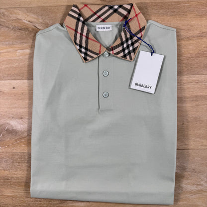Burberry Cody Check Collar Polo Shirt in Seafoam Green