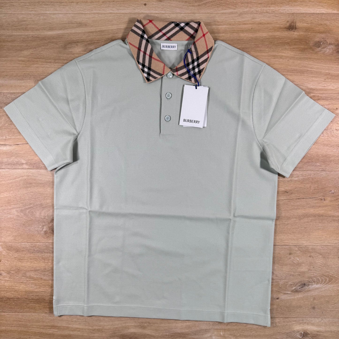 Burberry Cody Check Collar Polo Shirt in Seafoam Green