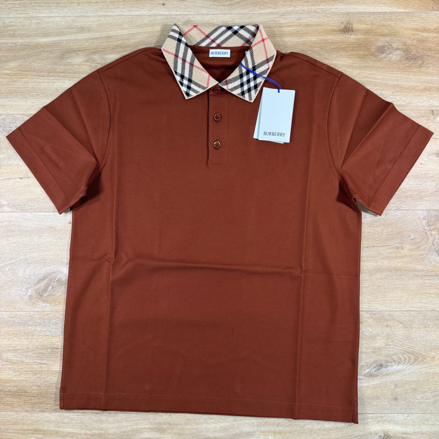 Burberry Cody Check Collar Polo Shirt in Ginger Brown