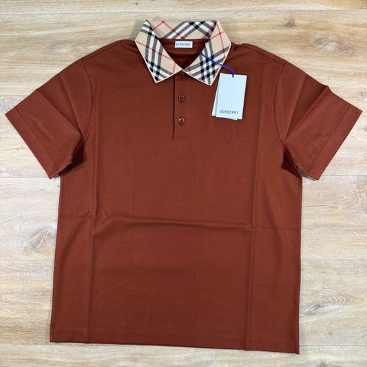 Burberry Cody Check Collar Polo Shirt in Ginger Brown