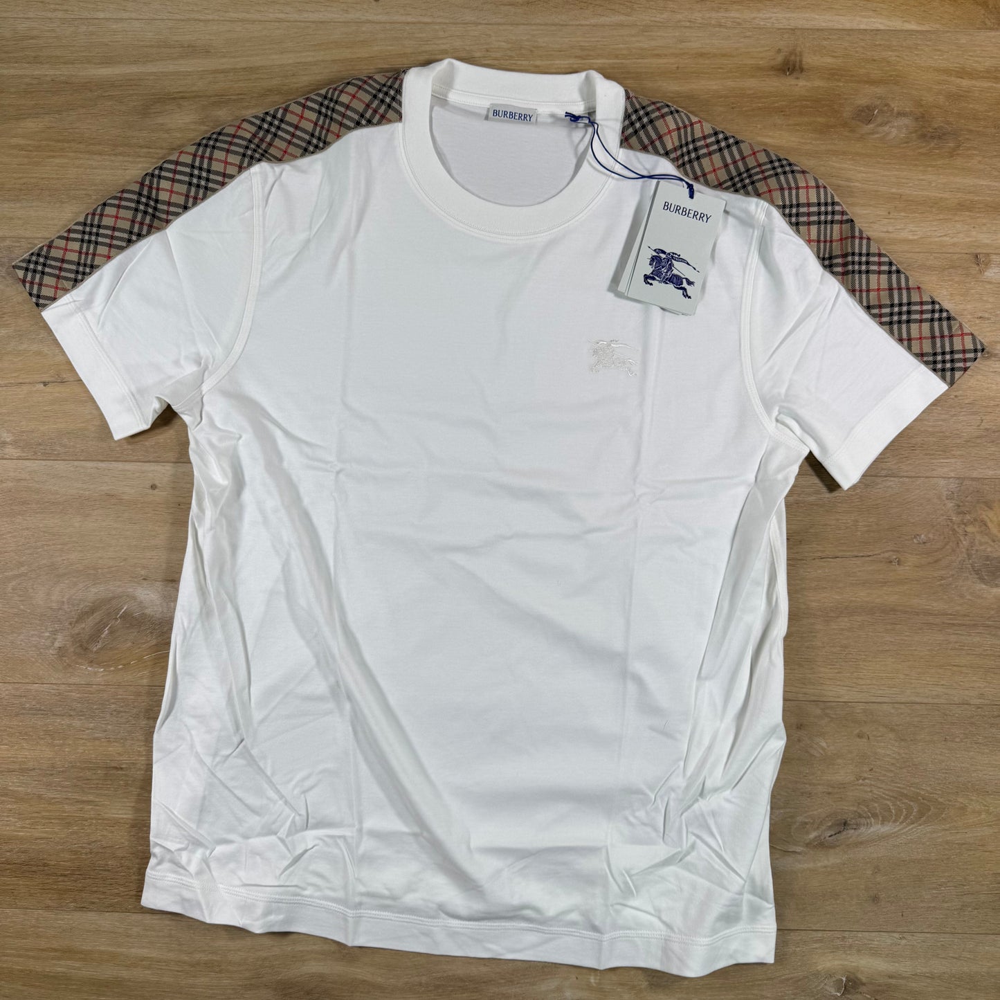 Burberry Check Trim T-Shirt in Chalk White