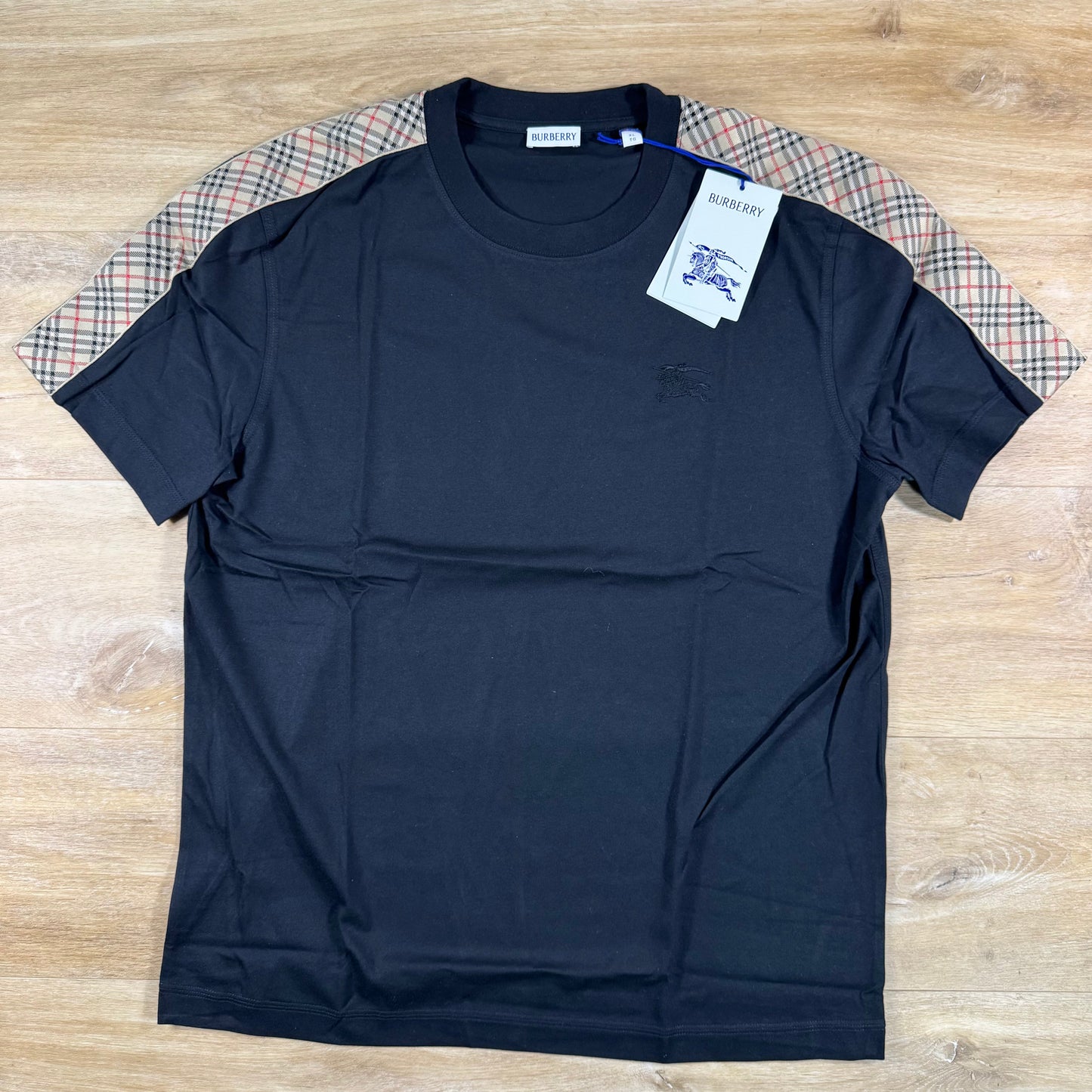 Burberry Check Trim T-Shirt in Black