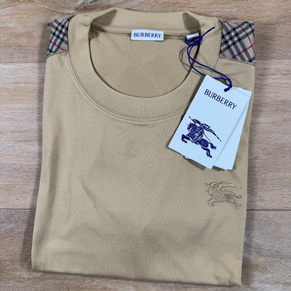 Burberry Check Trim T-Shirt in Flax Beige