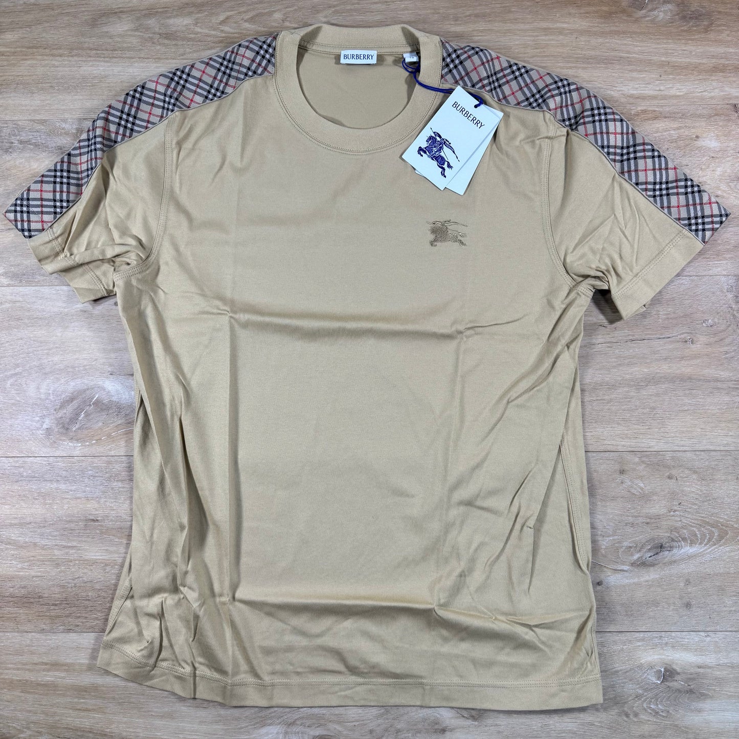 Burberry Check Trim T-Shirt in Flax Beige