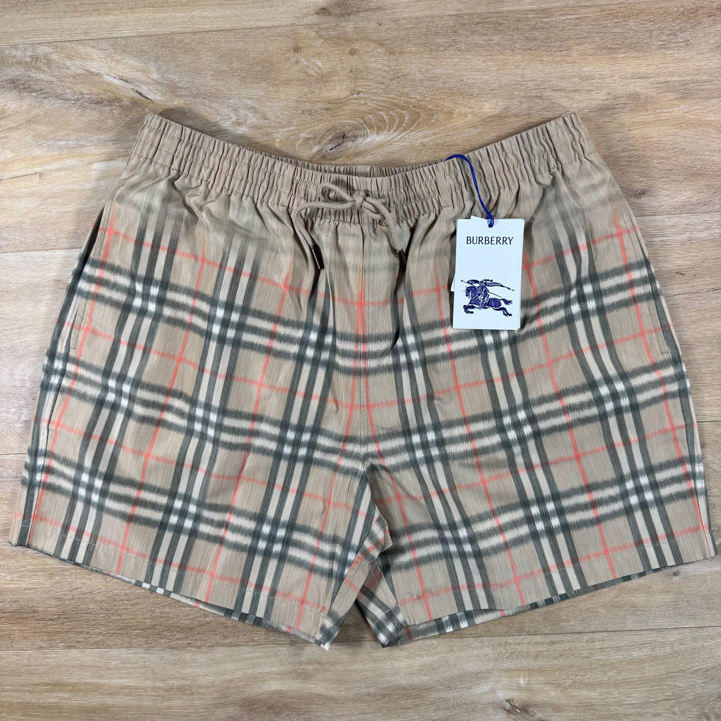 Burberry Gradient Check Swim Shorts in Sand Beige
