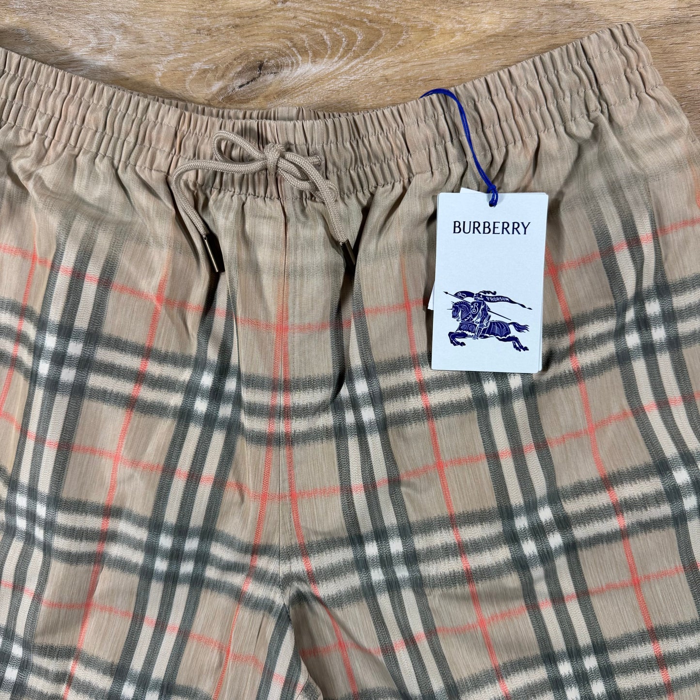 Burberry Gradient Check Swim Shorts in Sand Beige