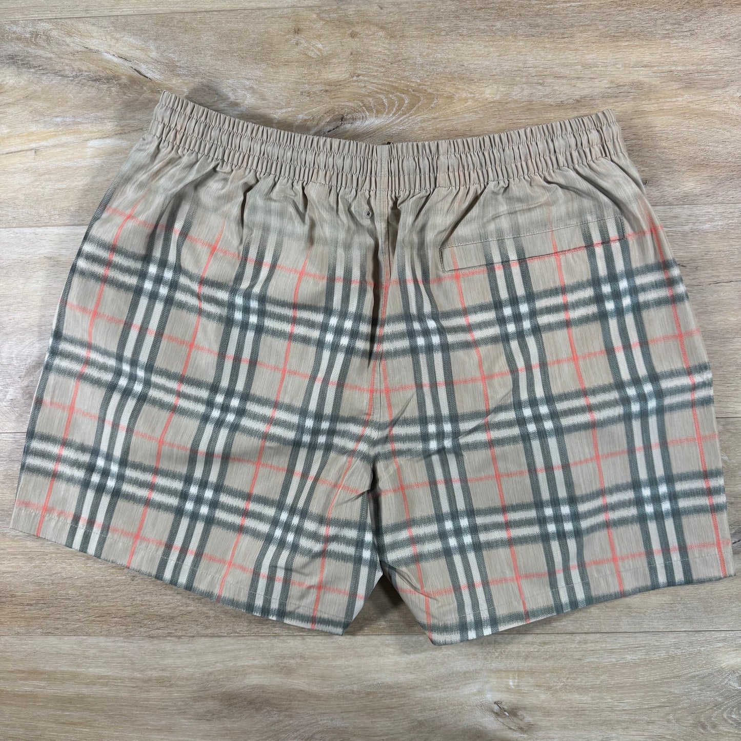 Burberry Gradient Check Swim Shorts in Sand Beige