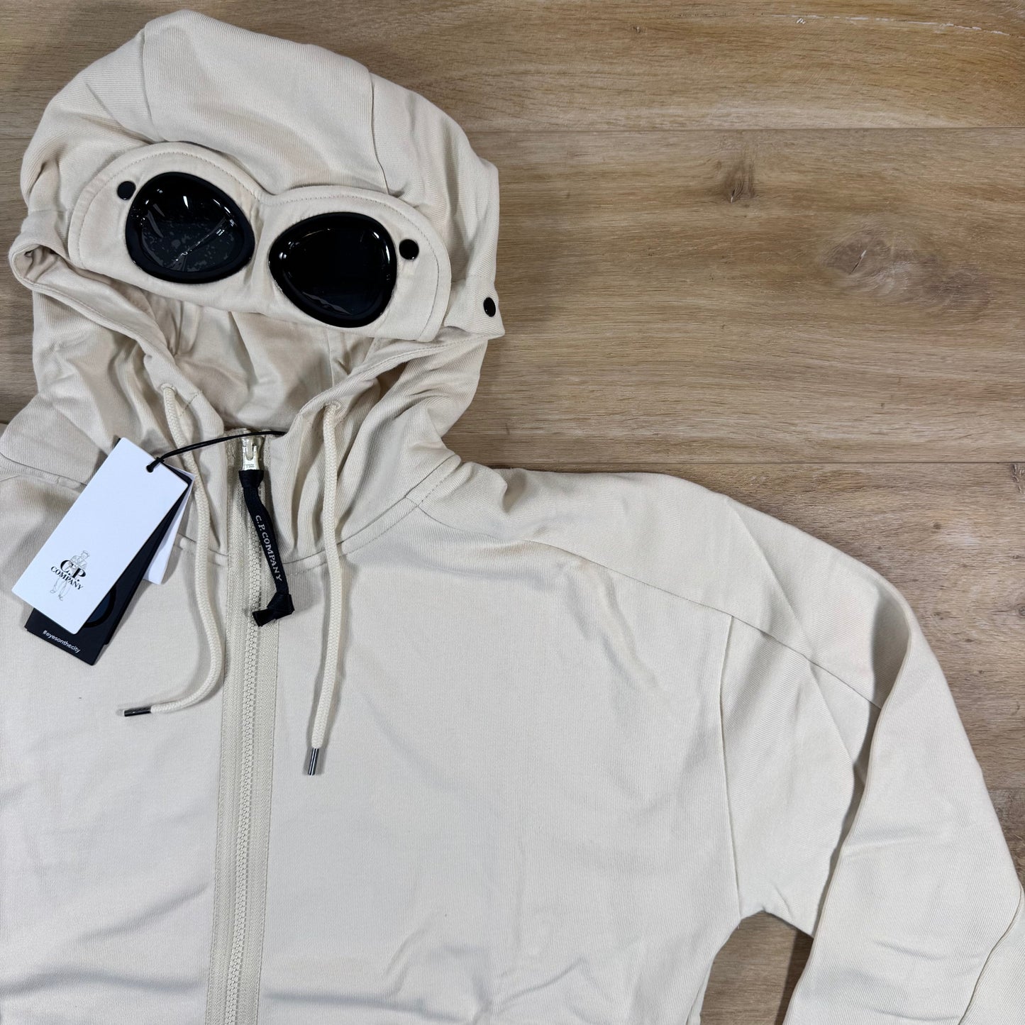 C.P. Company Diagonal Raised Fleece Goggle Hoodie in Frozen Dew