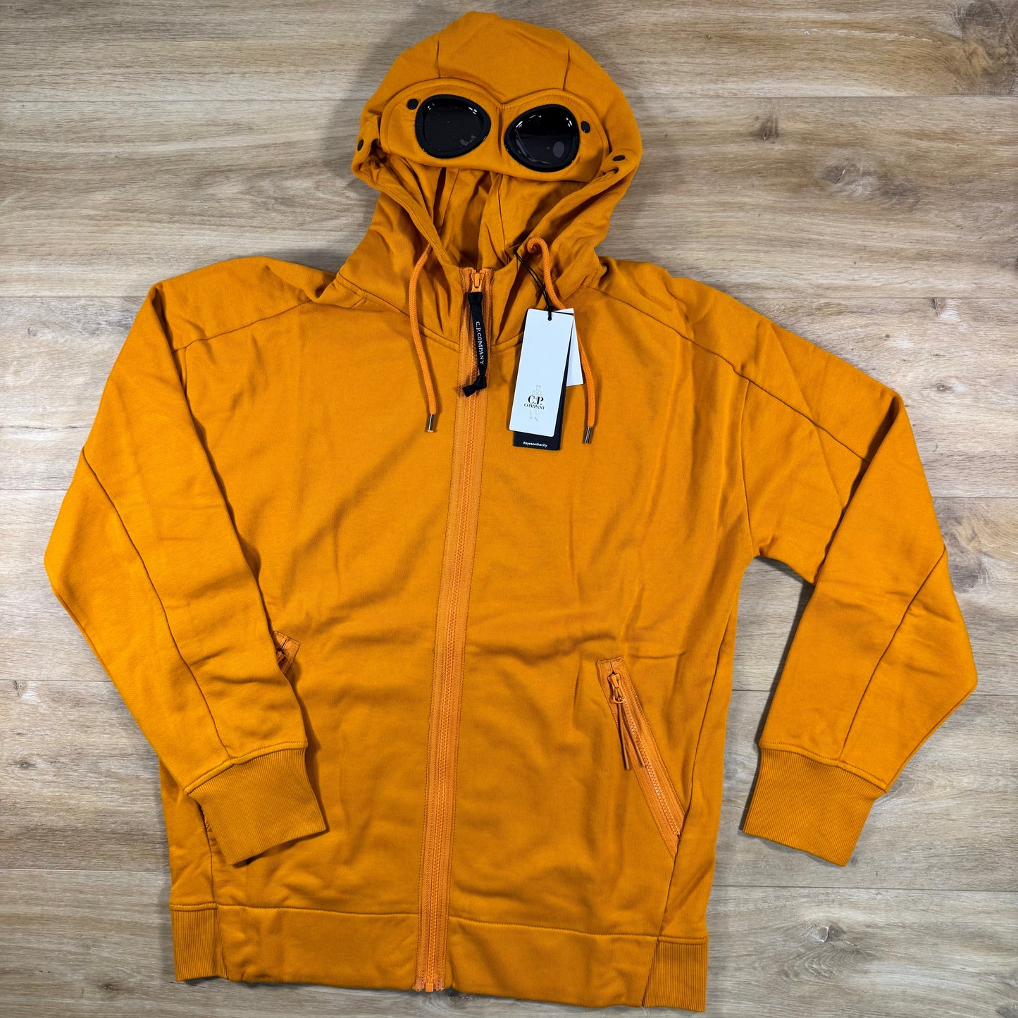 C.P. Company Diagonal Raised Fleece Goggle Hoodie in Desert Sun - Orange