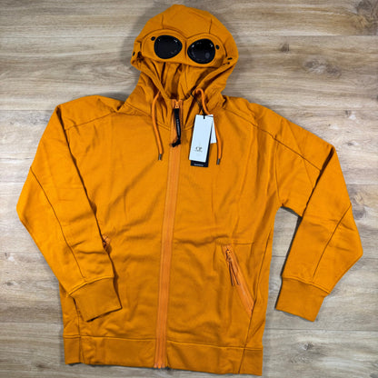C.P. Company Diagonal Raised Fleece Goggle Hoodie in Desert Sun - Orange