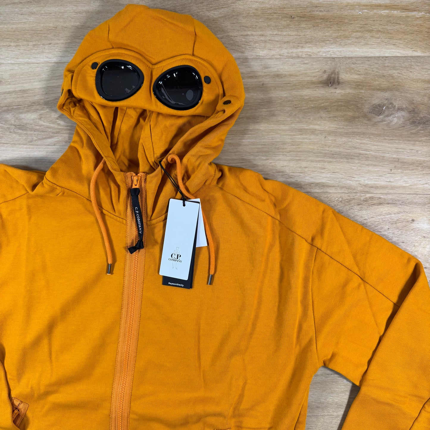 C.P. Company Diagonal Raised Fleece Goggle Hoodie in Desert Sun - Orange