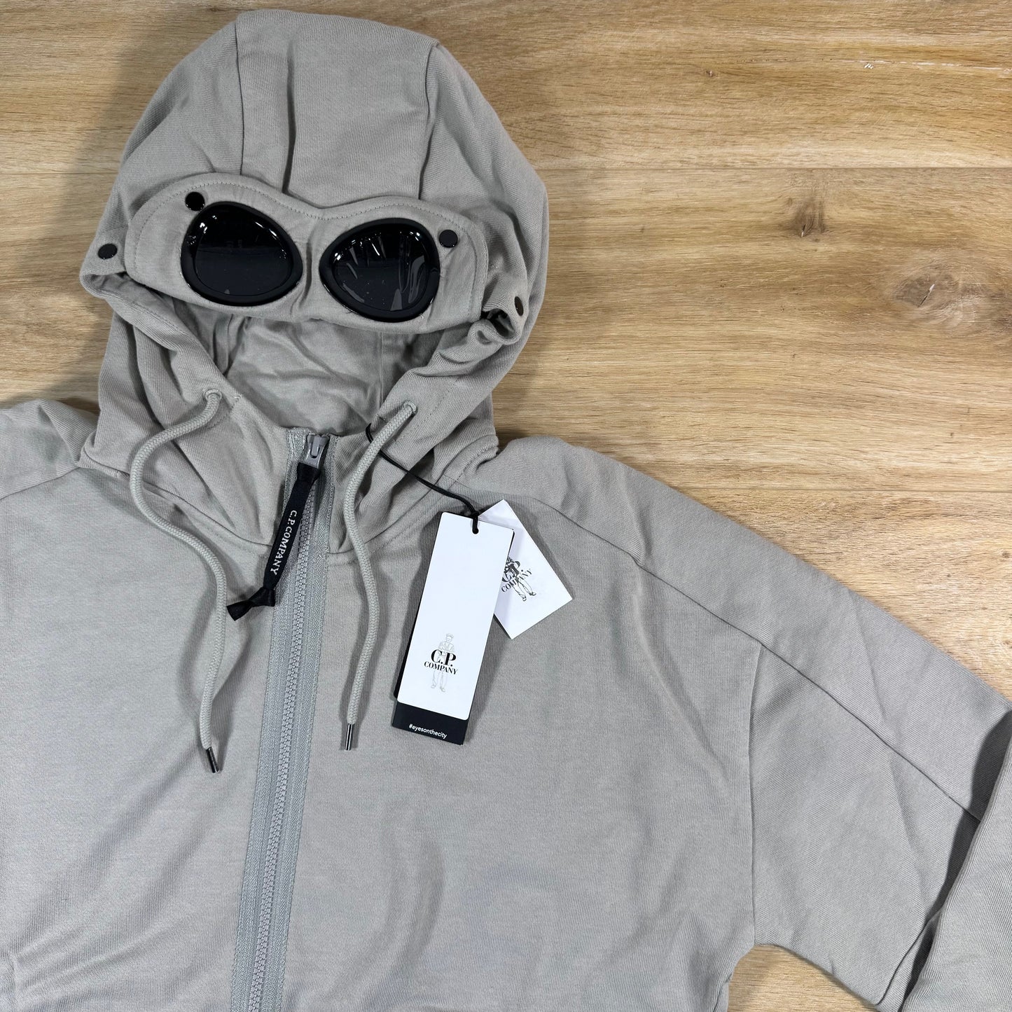C.P. Company Diagonal Raised Fleece Goggle Hoodie in Dove