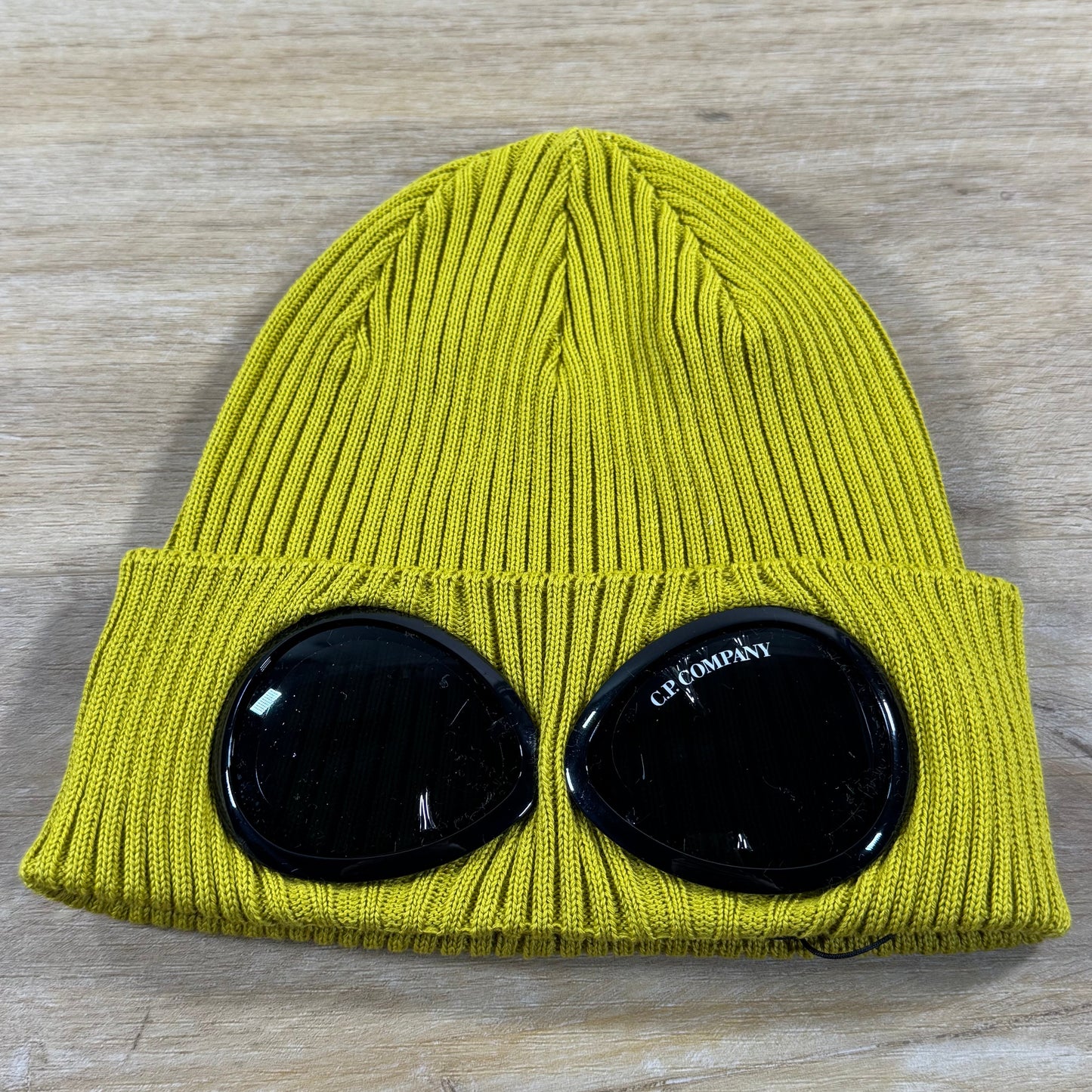 C.P. Company Cotton Goggle Beanie in Antique Moss - Yellow
