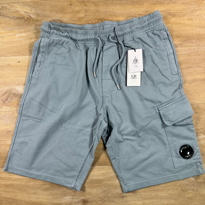 C.P. Company Light Fleece Cargo Lens Shorts in Silver Blue