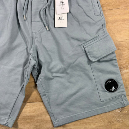 C.P. Company Light Fleece Cargo Lens Shorts in Silver Blue